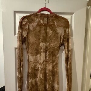 Naked Wardrobe Brown Marble Long Sleeve Dress